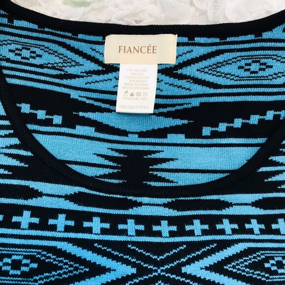 Fiancee Blue Dress women bodycon short sleeve dress with geometric print size S - Picture 4 of 7